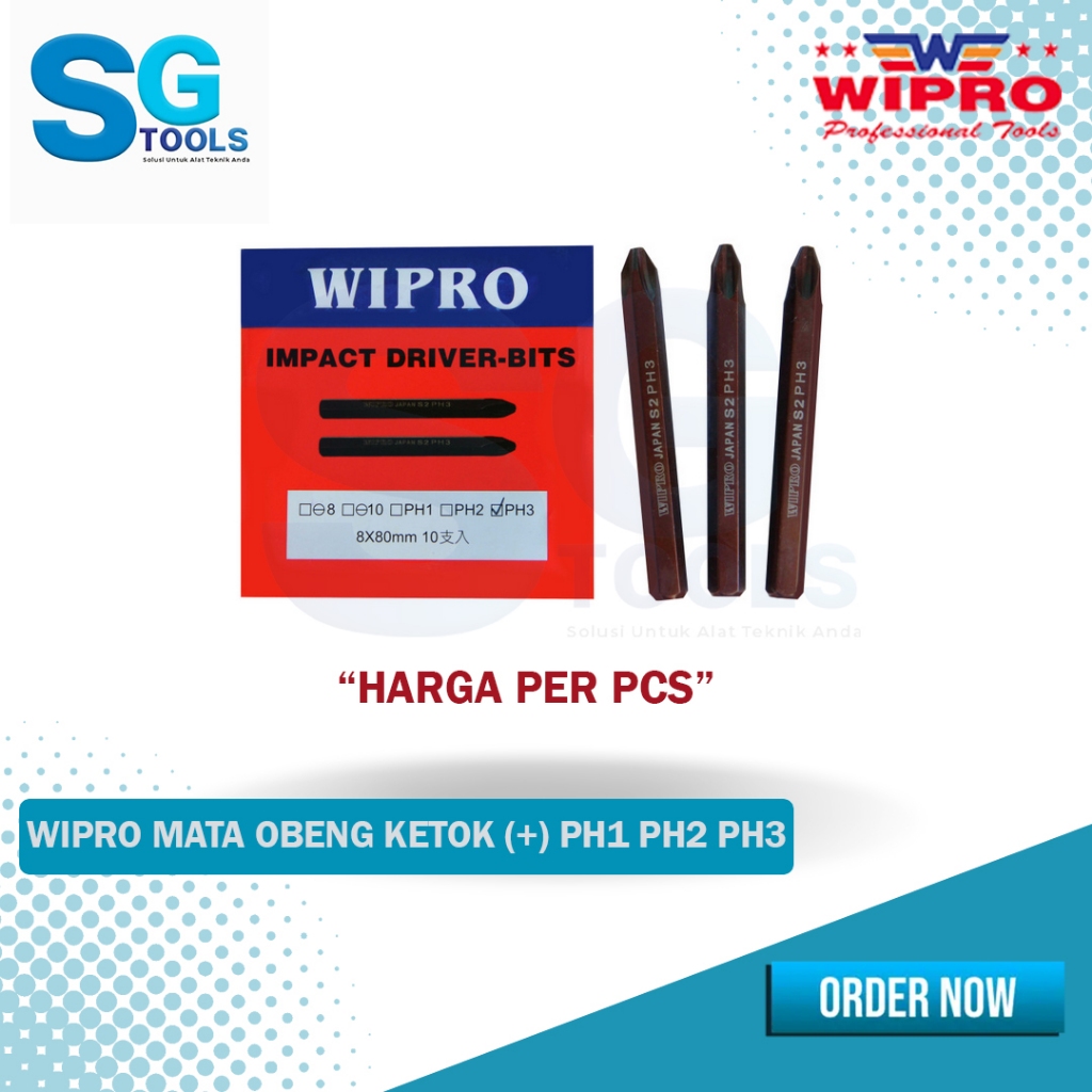 Wipro Mata obeng ketok Wipro (+) PH1 8x80mm (harga per pcs) - Mata Obeng Ketok Wipro