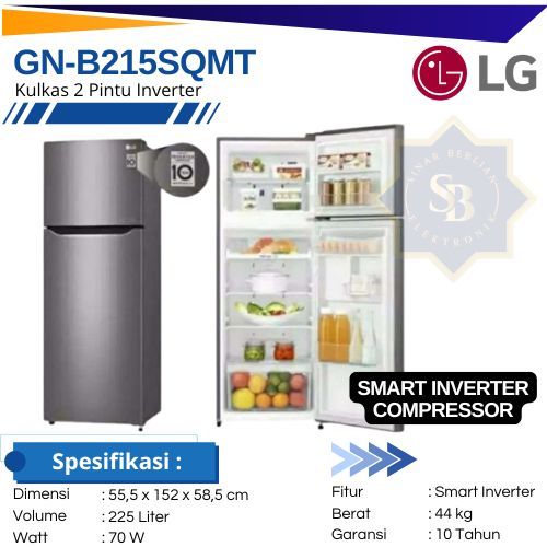 LG Kulkas 2 Pintu Smart Inverter - GN B215SQMT 225 Liter