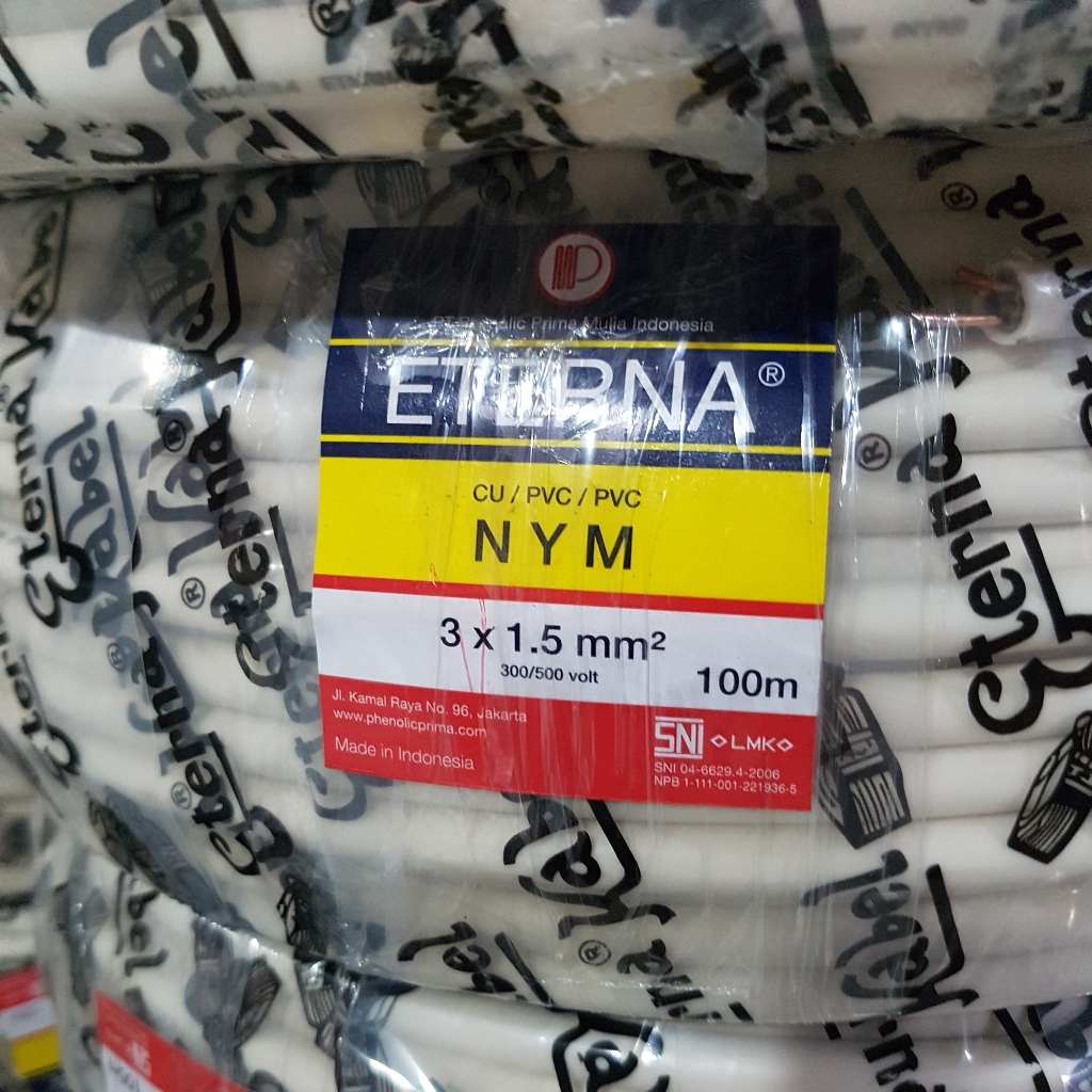 Eterna Kabel Listrik NYM 3 x 1.5 mm² Rol 100 Meter