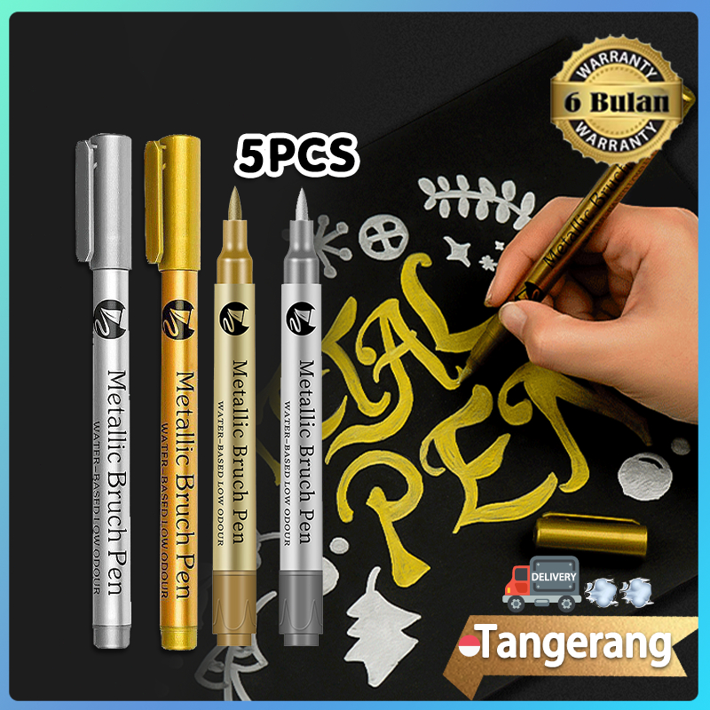 

5pcs Spidol Emas Dan Silver Spidol Marker Spidol Metalik Emas Perak Paint Marker