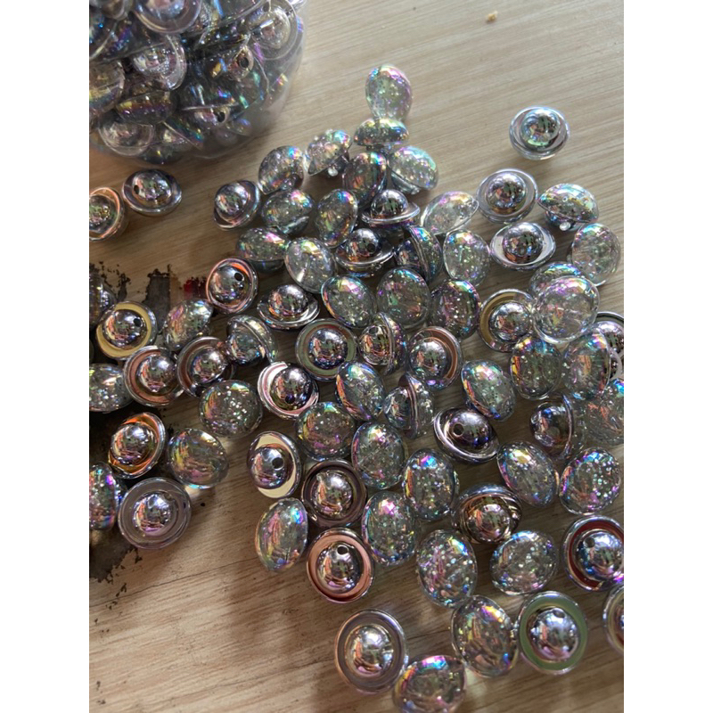 Kancing Jamur Glitter Silver