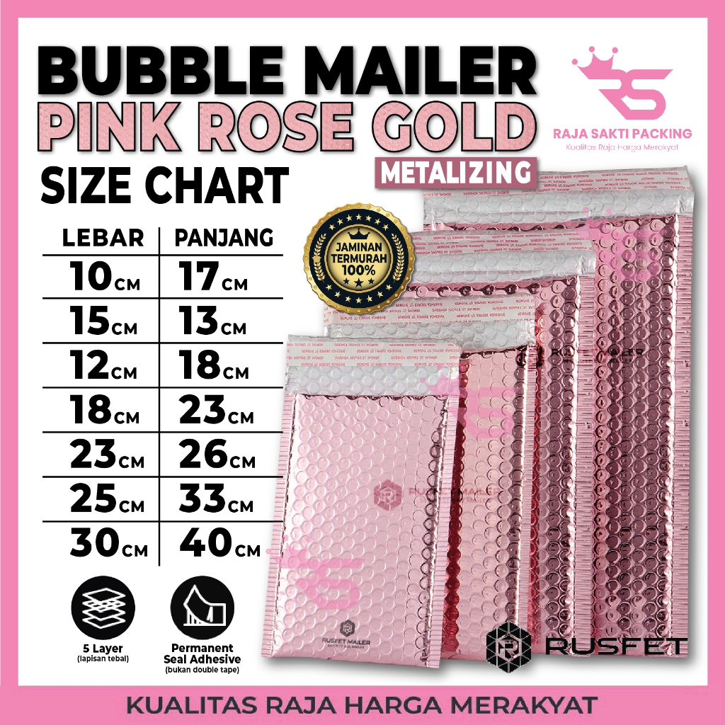 Amplop Bubble Mailer Pink Rose Gold Bubblewrap Rusfet Premium Satuan Termurah