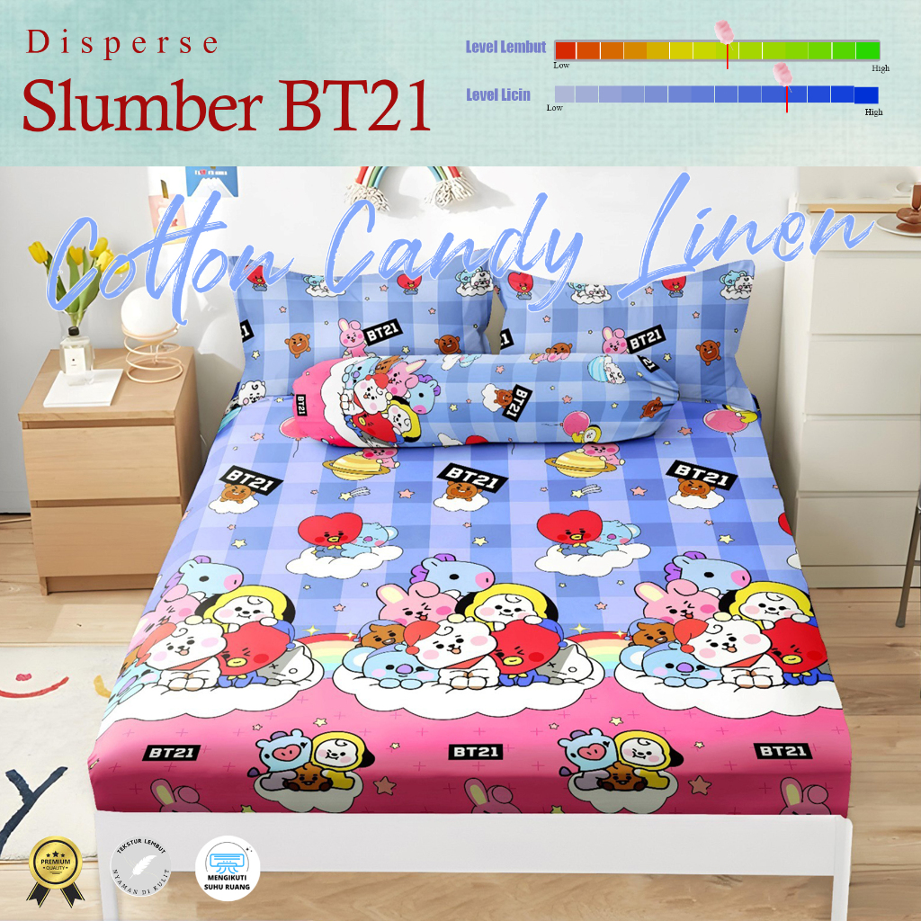 Sprei Set Motif Anak BT21 Katun Disperse / Bedcover Motif Karakter / Motif Kartun