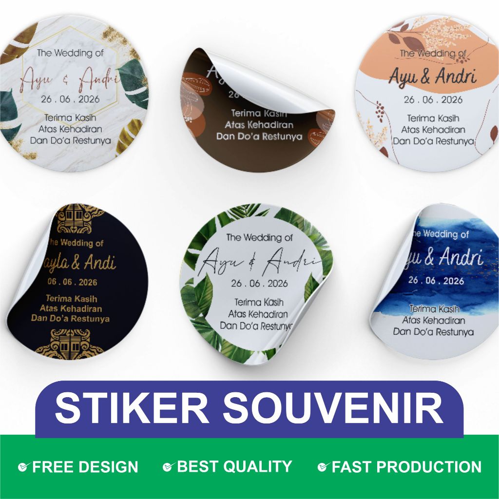 

Stiker untuk souvenir hampers pernikahan ukuran <= 3,5cm cutting sticker bulat