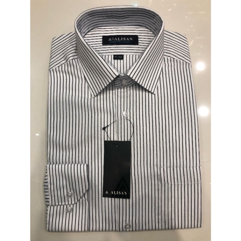 Kemeja Alisan Salur Putih Lengan Panjang Reguler