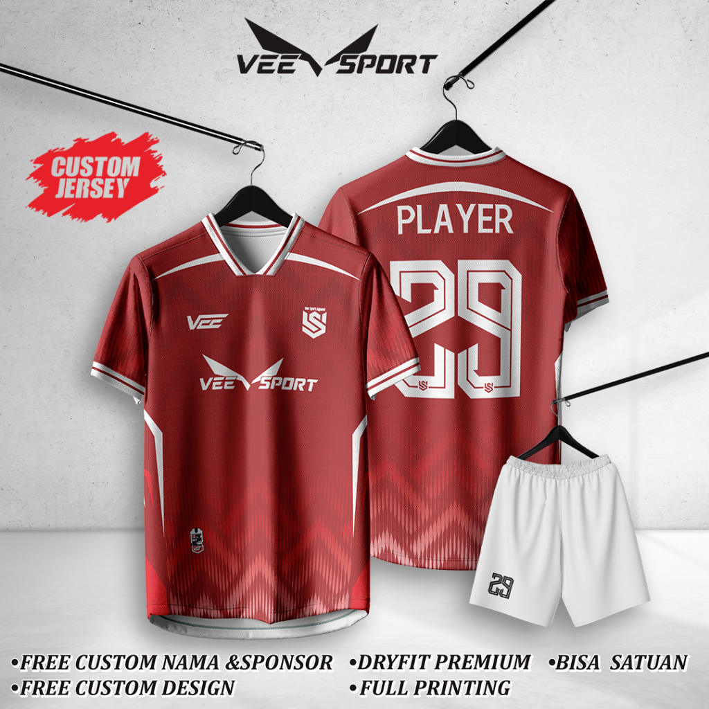 Jersey Baju Bola Futsal Bisa Custom Nama Nomor Dan Logo Warna Merah
