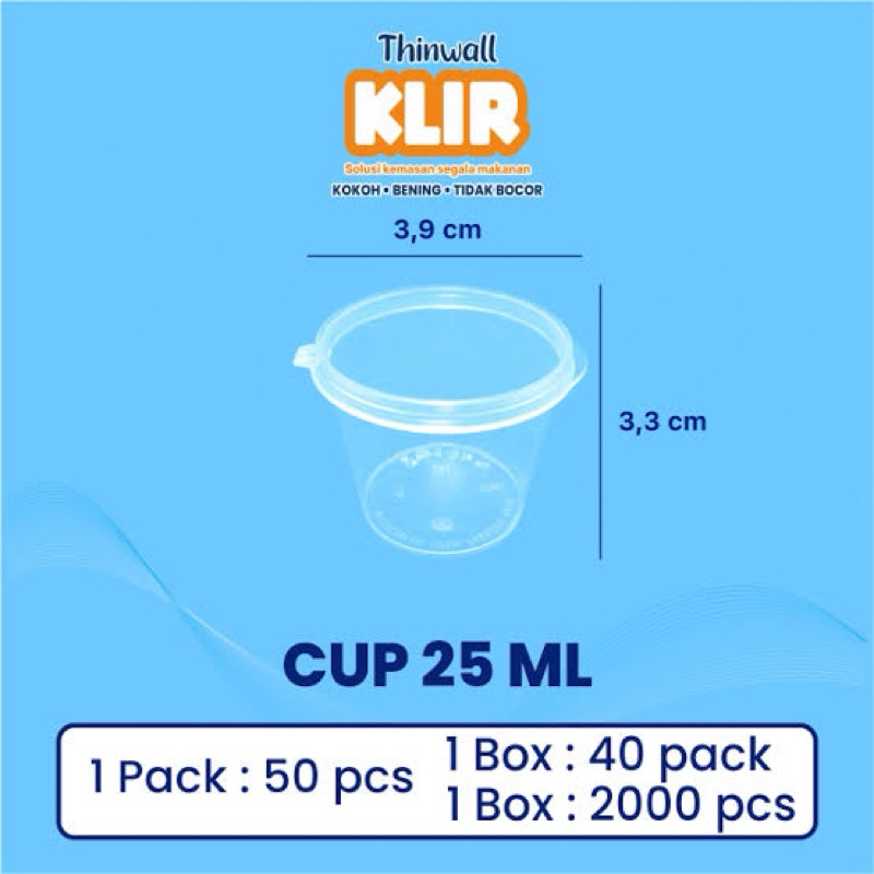 Thinwall klir 25 ml cup saos isi 50 pcs/wadah saos/wadah sambal/cup plastik/tempat plastik