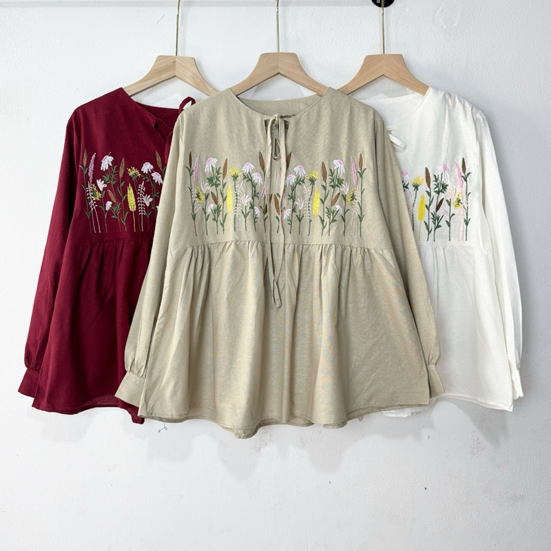 Naura Blouse LD 110 Atasan Wanita Bordir Linen