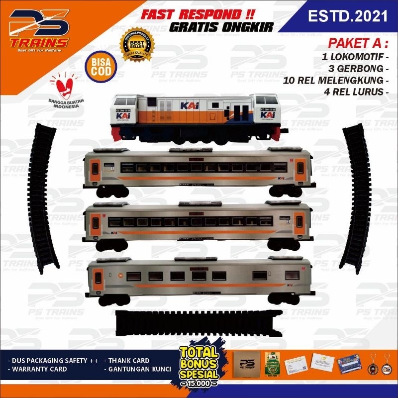 [ MESIN EKSLUSIF ] RANGKAIAN MAINAN MINIATUR KERETA API CC206 KAI EKONOMI STAINLESS STEEL