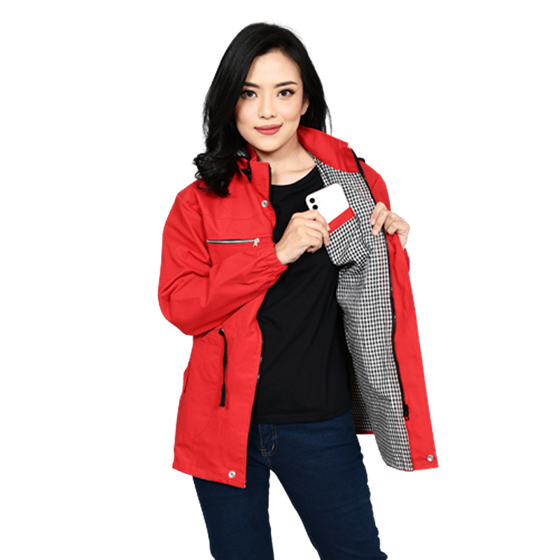 Jaket Parka Wanita Uniqlo Jumbo Korean Style Bolak Balik Original Premium Baby Canvas Merah Cabe