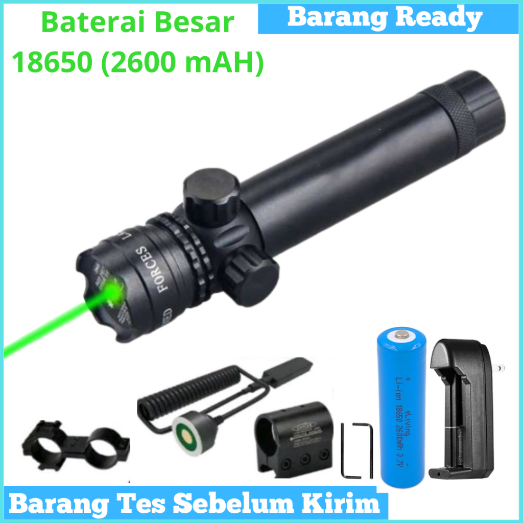 JG-2 Lengkap Laser Senapan Nyala Hijau dan Merah Baterai Besar 18650 / 2600 mAH - Scope Siang Malam 