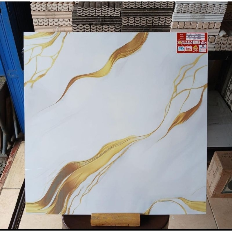 GRANIT KERAMIK LANTAI 60X60 MOTIF MARMER GOLD GLOSSY KILAP MEWAH