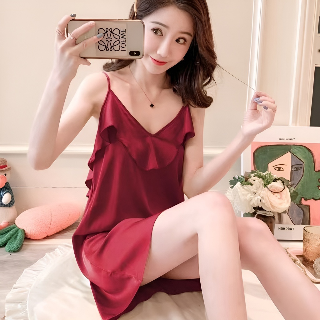 Dress Baju Tidur Wanita Sexy Bahan Dan Kualitas Premium Impor Bahan Satin Satu Tali Adem Dan Dingin 