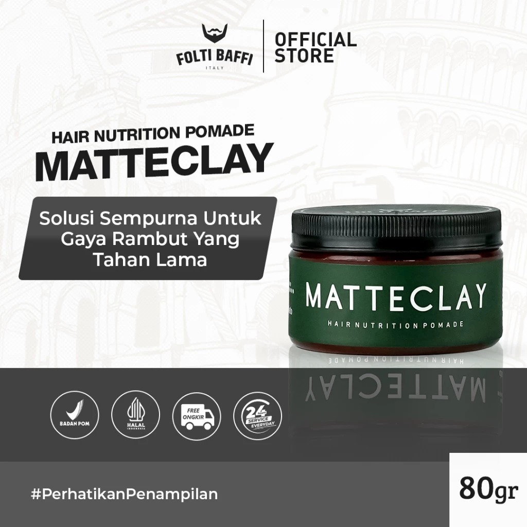 Pomade Matte Clay Folti Baffi - Hair Nutrition Pomade Matte Clay - Pomade Pria Wangi dan Tahan Lama 