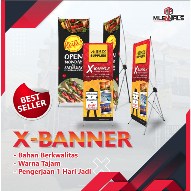 X Banner - Stand X Banner 160 x 60 cm - Standing + cetak/ Standing Banner/ Set X Bnner