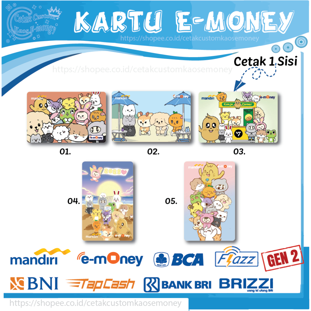 KARTU E MONEY E TOLL SEBONG KARTUN SEVENTEEN MINITEEN EMONEY MANDIRI BCA BNI BRI - 1 SISI