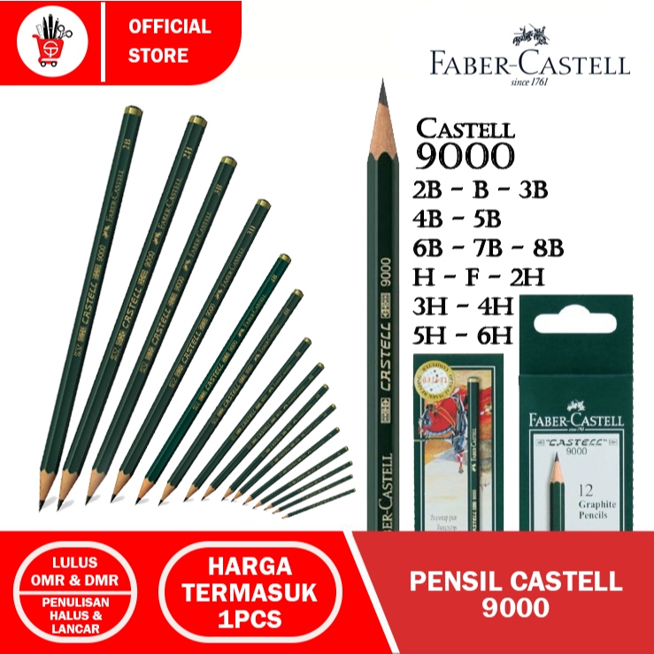 

Pencil | Pensil Faber-Castell | Castell 9000 2B B 3B 4B 5B 6B 7B 8B F H 2H 3H 4H 5H 6H (1pcs)