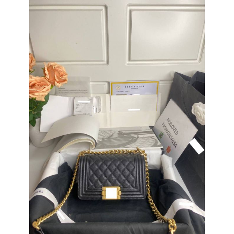 Preloved Boy Handbag Mini Black Caviar GHW