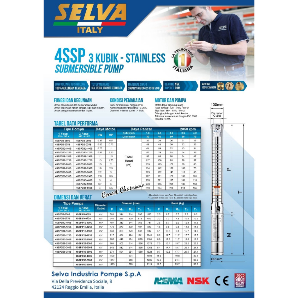 Submersible Pump 4" Inch 2HP 2 HP Pompa Celup Satelit Selva 16 Kubik 4SSP16/7-200