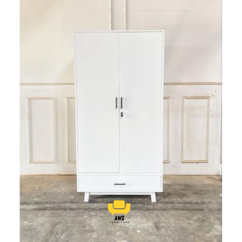 lemari gantungan 2 pintu 1 laci kayu jati minimalis