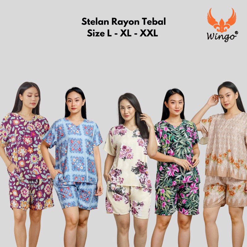 [WINGO PREMIUM] SETELAN BAJU TIDUR RAYON TEBAL HALUS WANITA CELANA PENDEK HP L XL XXL - BSD