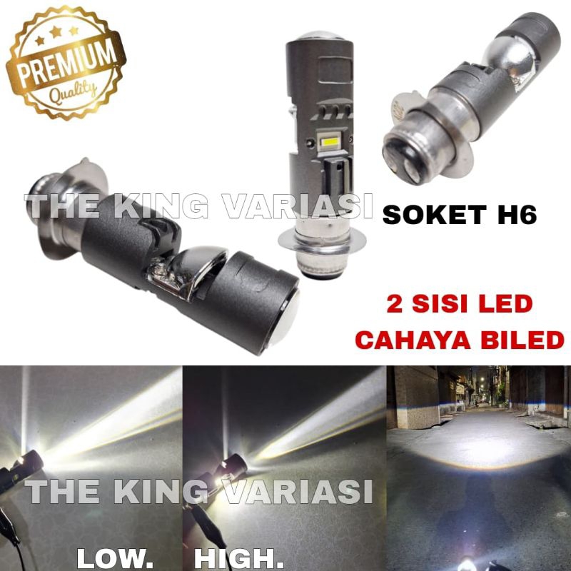 Lampu Utama Motor Soket H6 Cahaya Led Biled Hi Low Putih Super Terang/ Bohlam Utama Led Soket H6 / L