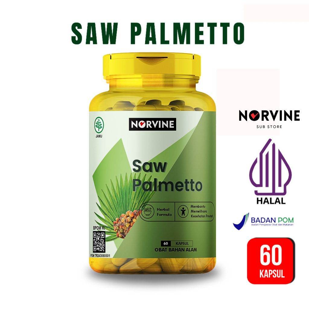 SAW PALMETTO NORVINE 60 KAPSUL DHT BLOCKER HALAL BPOM KESEHATAN RAMBUT PROSTAT SAW PALMETO