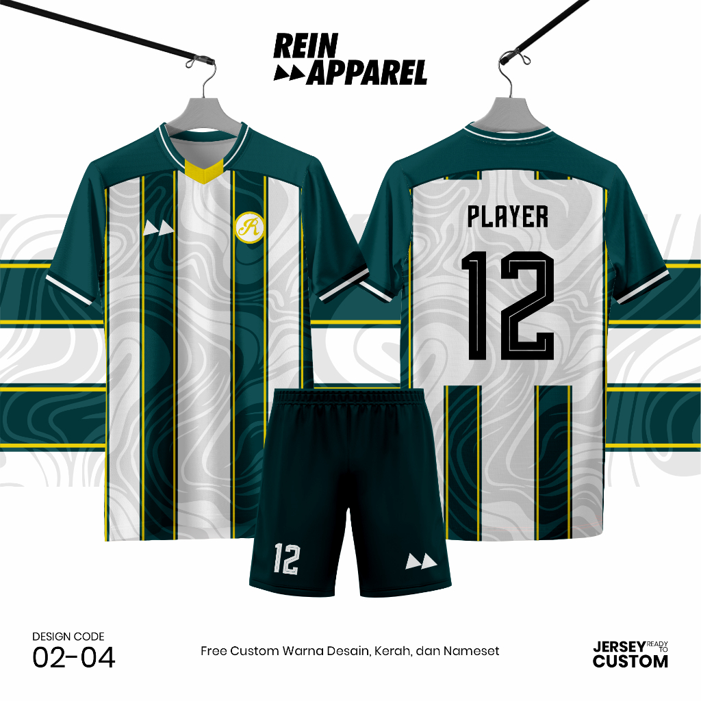 Jersey Bola Futsal Full Printing Kostum Nama/Nomor/Logo - Hijau Putih 0204