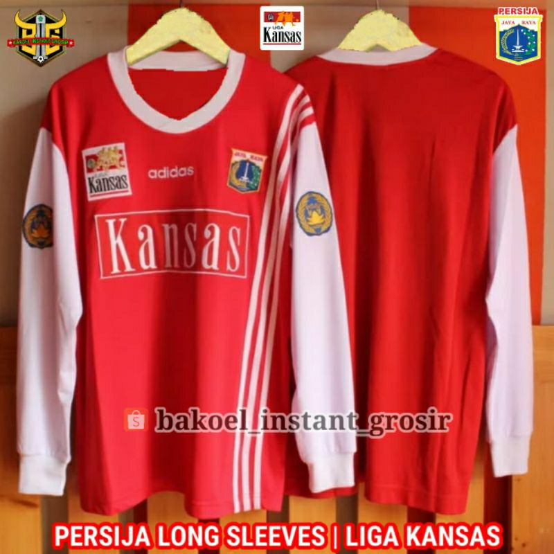 Jersey PERSIJA Liga KANSAS 1996 / 1997 Home LONG SLEEVES Merah RETRO Full PRINTING atau BORDIR Remak