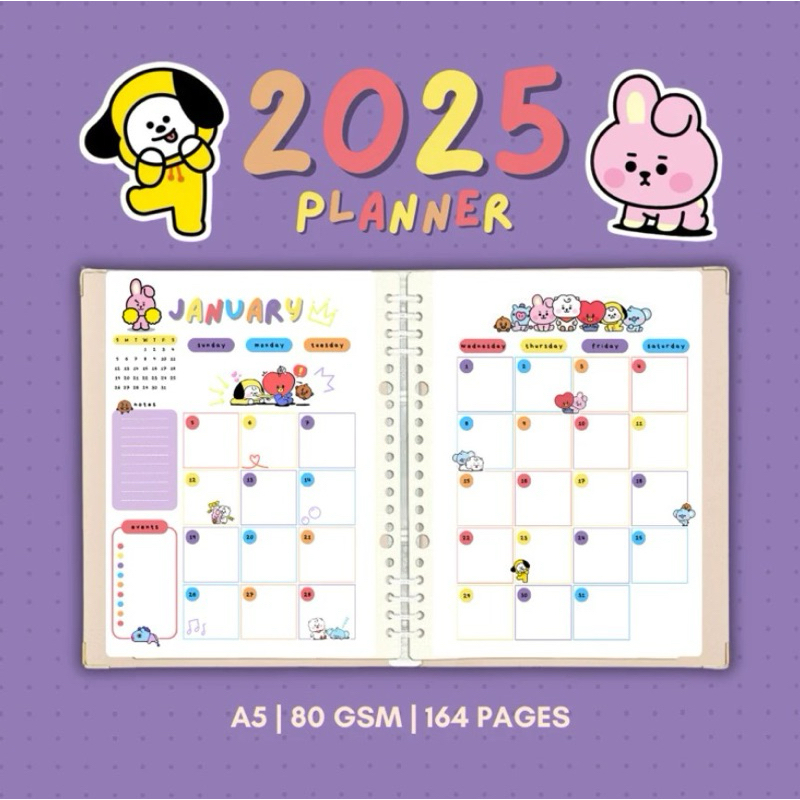 

2025 BT21 PLANNER JOURNAL | A5 Dated Pastel Journal | Student Planner | Artcredible.id