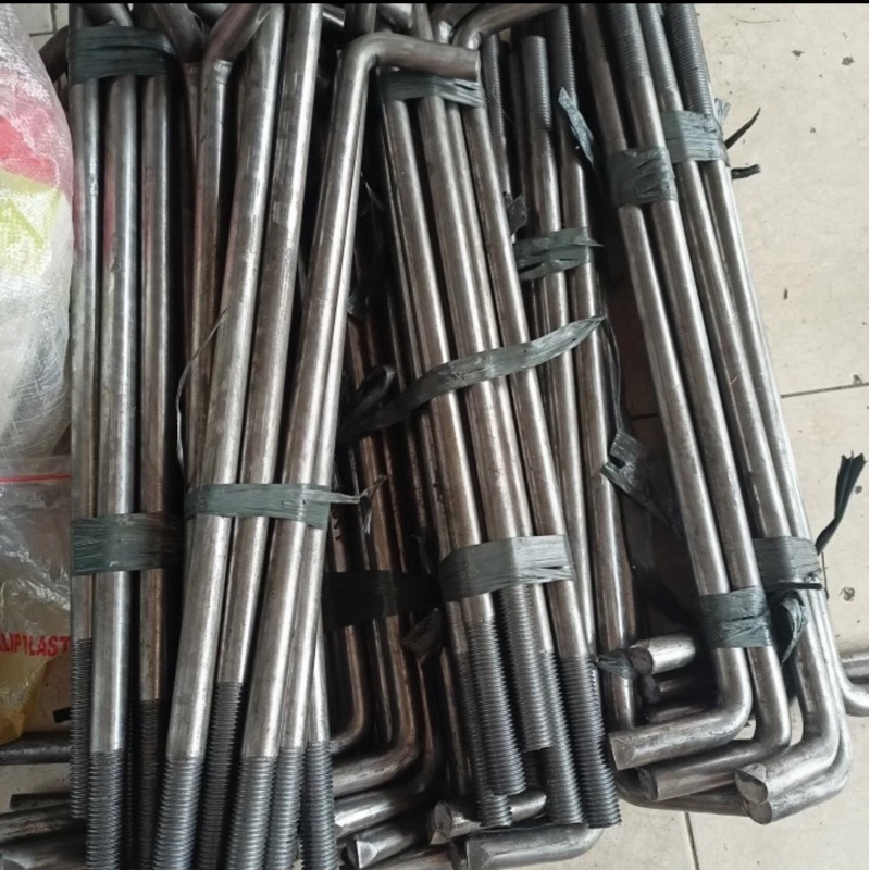 Baut Angkur L st41 angkur besi 5/8 × 40 / 16×40 mur + ring