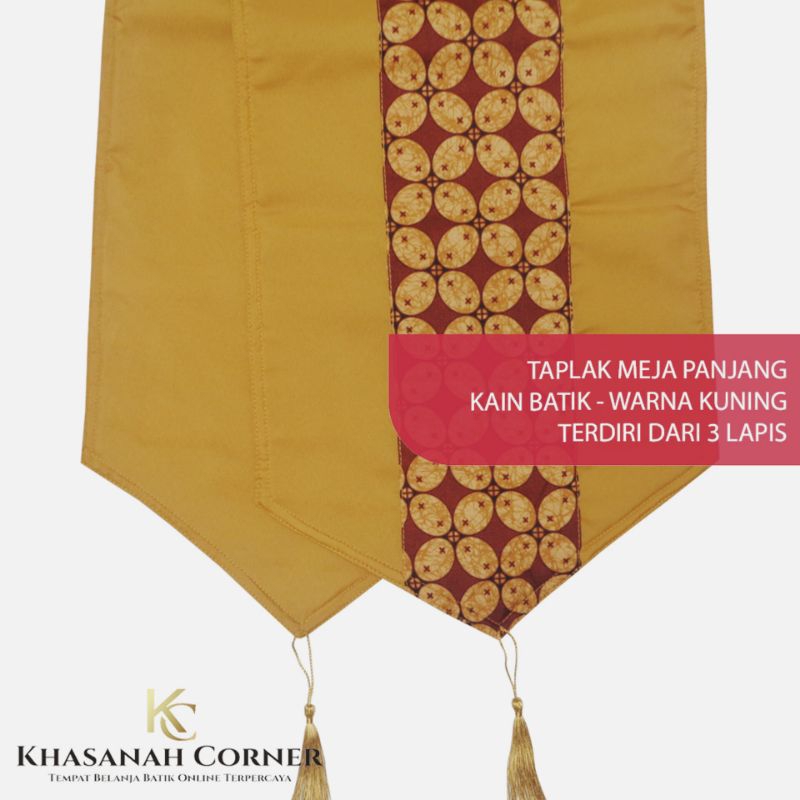 Taplak Meja Panjang Runner Table Cloth Cover Persegi Kain Batik Lurik Tenun Katun Warna Kuning Krem 