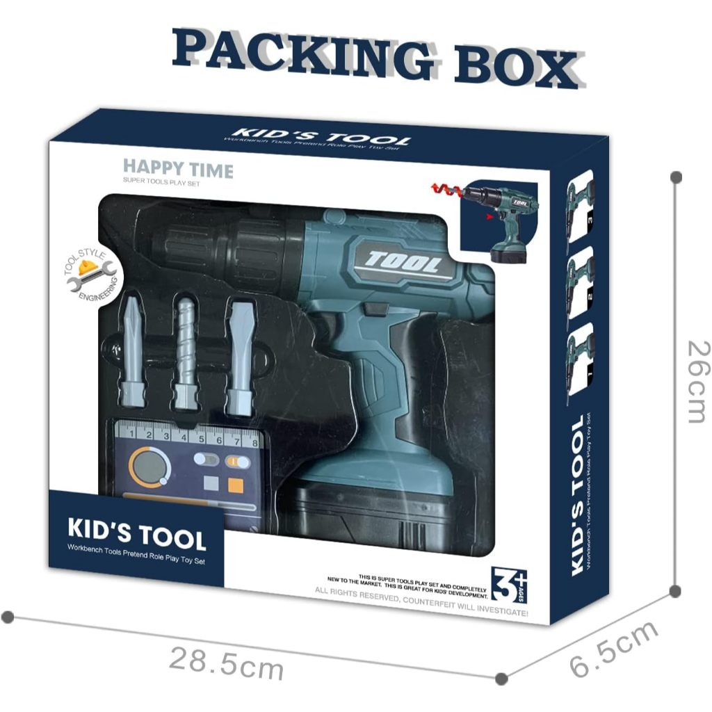 Mainan Anak Laki Laki Peralatan Bor Obeng Menggunakan Baterai T112 | Mainan Edukasi Play Set Happy T