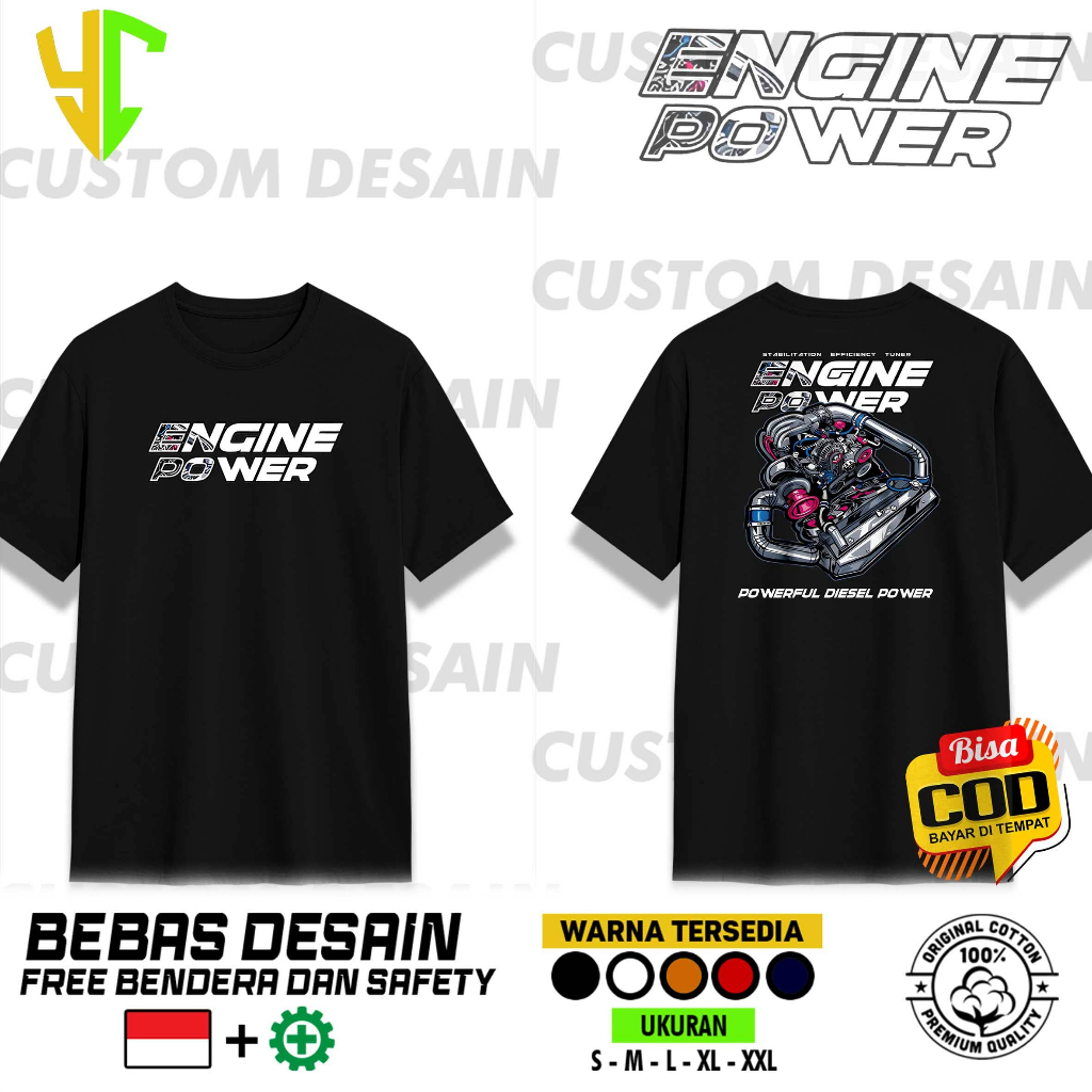 YC Kaos Engine Power, Satuan/Lusinan Custom | Baju Kaos Pria kaos 30s Premium | COD bayar di tempat 