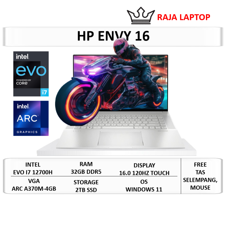 Laptop Gaming Touchscreen HP Envy 16 Intel Evo i7 RAM 32GB Intel Arc A370M Touch Silver