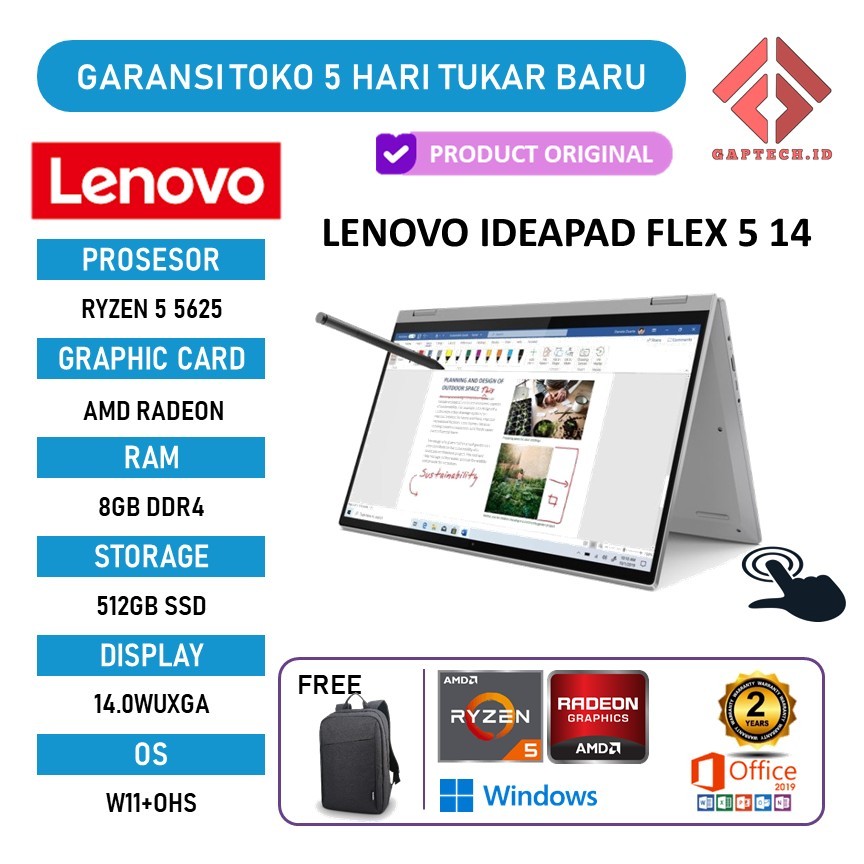 LENOVO IDEAPAD FLEX 5 14 RYZEN 5 5625 8GB 512GB W11+OHS 14.0WUXGA PEN 2Y+ADP BLU/GRY