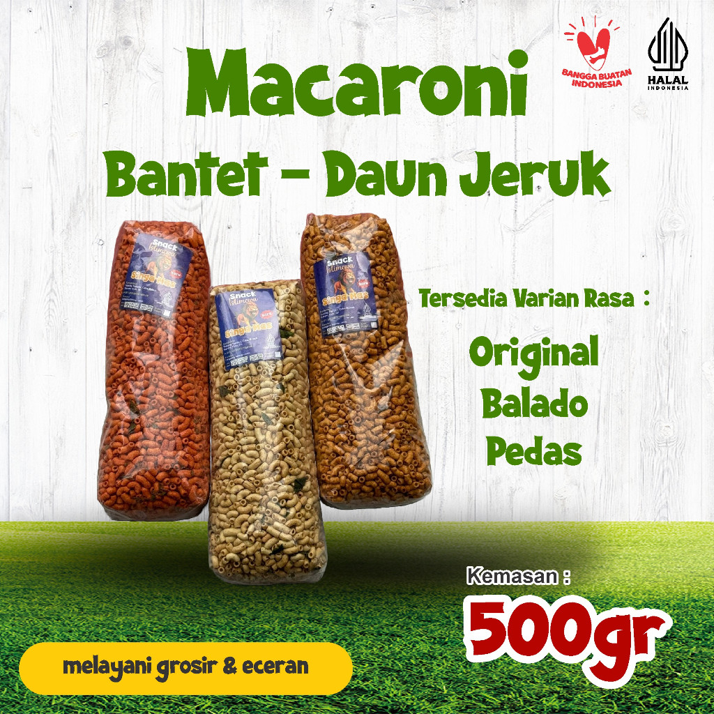 

Macaroni Daun Jeruk 500gr | Macaroni Bantet 500gr | Macaroni Bantet | Macaroni Pedas | Juragan Snack