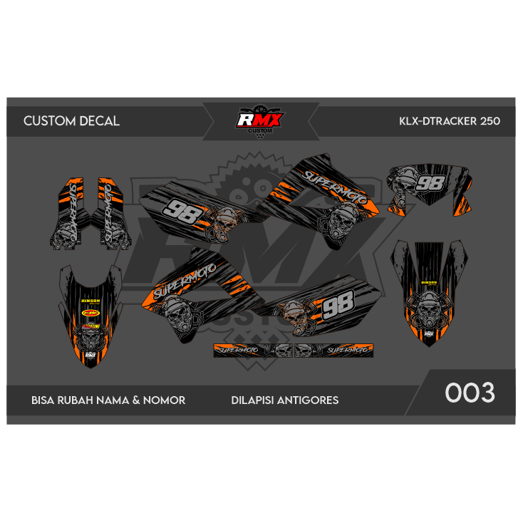 DECAL STICKER KLX 250 S (003) DEKAL STIKER DTRACKER 250 FULLBODY HITAM MERAH, KUNING, HIJAU, BIRU TU