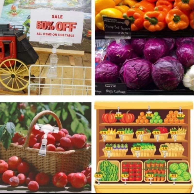 

jeitan label harga stand display klip 10,5 16 21,5 cm price tag penjepit foto produk bening transparan supermarket toko