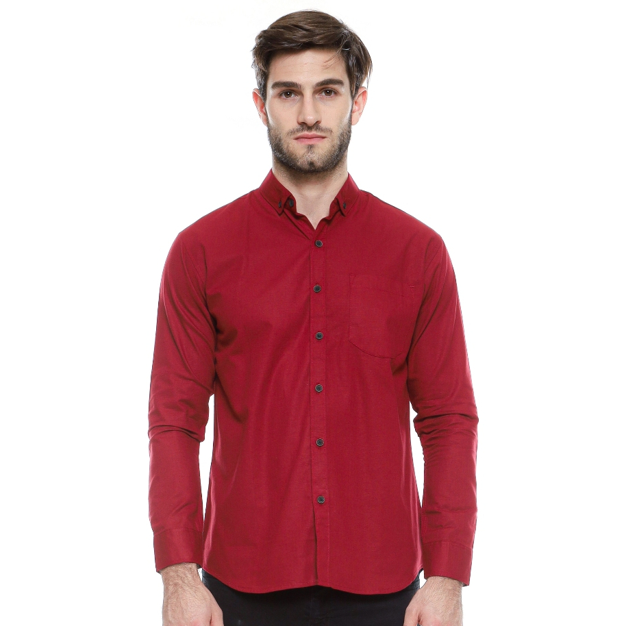 Castles.id Kemeja Maroon Polos Pria Lengan Panjang LS003