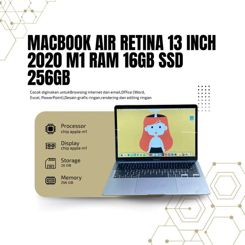 macbook air m1 2020 ram 16gb ssd 256gb mulus