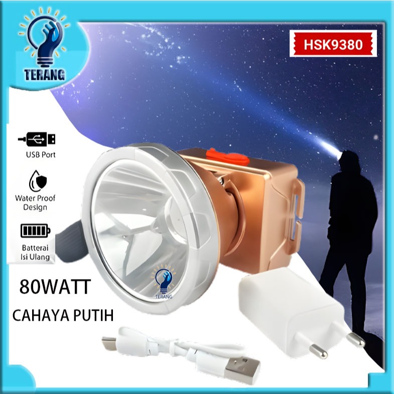angsaputih013 Senter Kepala Headlht LED 80w / Senter Kepala Travel 80w / Senter Kepala Charger 80tt