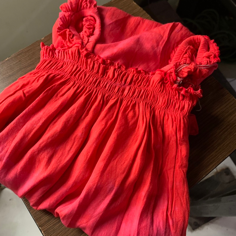 PRELOVED Dress Bali Merah Mini Dress Rok Pantai Merah Red Dresses Daster Kerut Serut