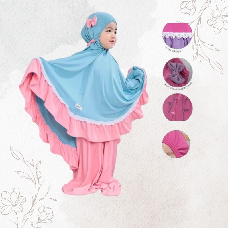 Mukena Set Anak Perempuan Usia 1-10 Tahun Mukena Anak perempuan Model pita renda busana muslim anak