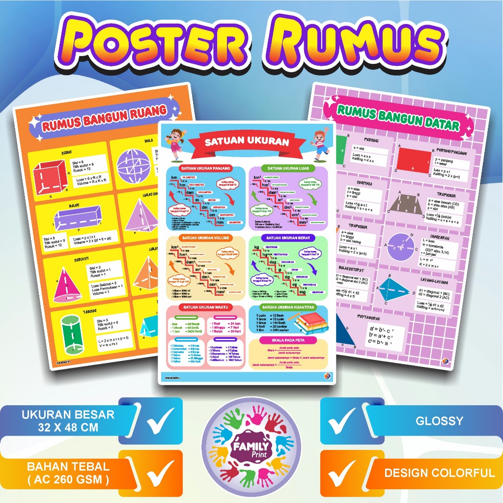 Poster Edukasi Rumus Ruang - Poster Edukasi Rumus Datar - Poster Rumus Satuan Ukuran - POSTER SUDUT