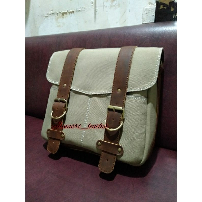 side bag motor canvas mix kulit
