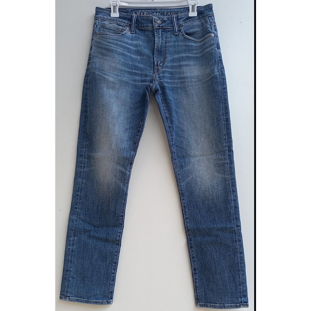 AMERICAN EAGLE Slim Fit Jeans Faded Celana Panjang Denim Motif Fading Pria
