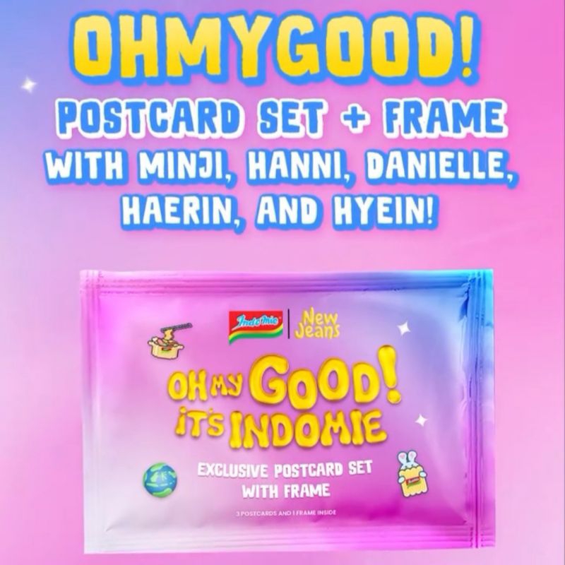 

New Jeans x Indomie NJZ Exclusive Postcard Set with Frame Minji Hanni Danielle Haerin Hyein PC Oh My Good! It's INDOMIE Korean Ramyeon Series Korea Pop Girl Band