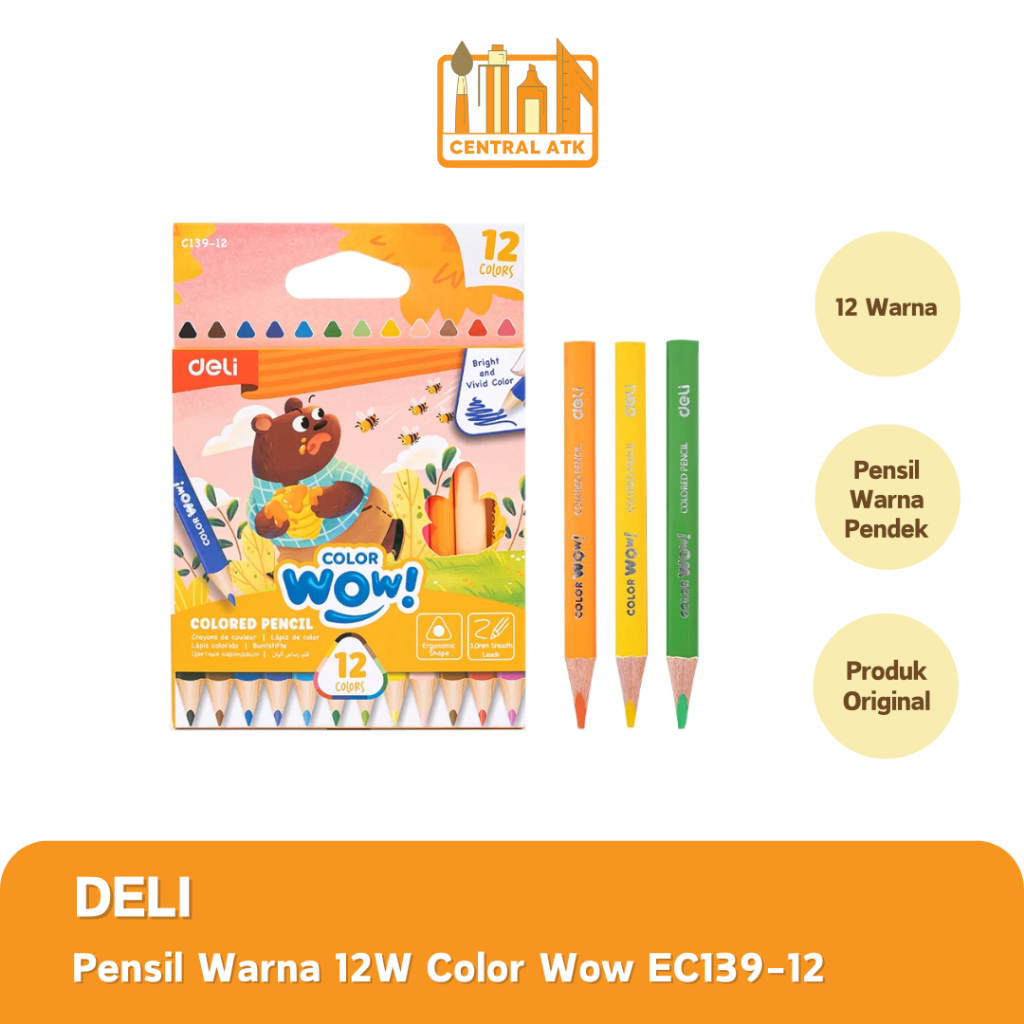 

COLOUR PENCIL / PENSIL WARNA DELI 12 WARNA COLOR WOW PENDEK EC139-12