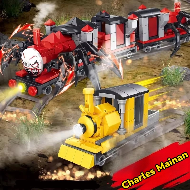 Mainan kereta Choo Choo Charles LEGO Kecil Thomas Spider Train demonic spider man anak horror brick 